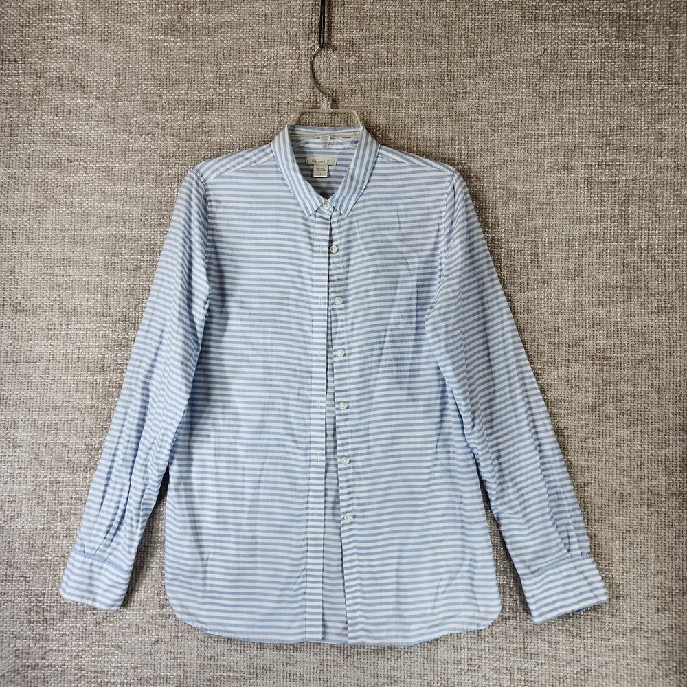 Garnet Hill 100% Cotton Striped Blouse Womens 8 Blue White Beach Coastal Top